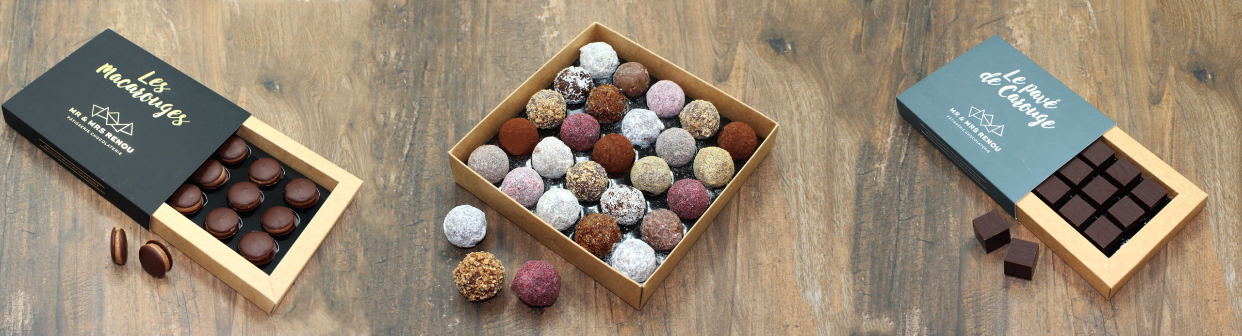 Des coffrets de chocolats artisanaux, des confiseries, des tablettes, des produits à grignoter ou nos fameux mac’sablés